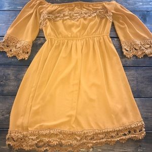 Rust colored off the shoulder dress